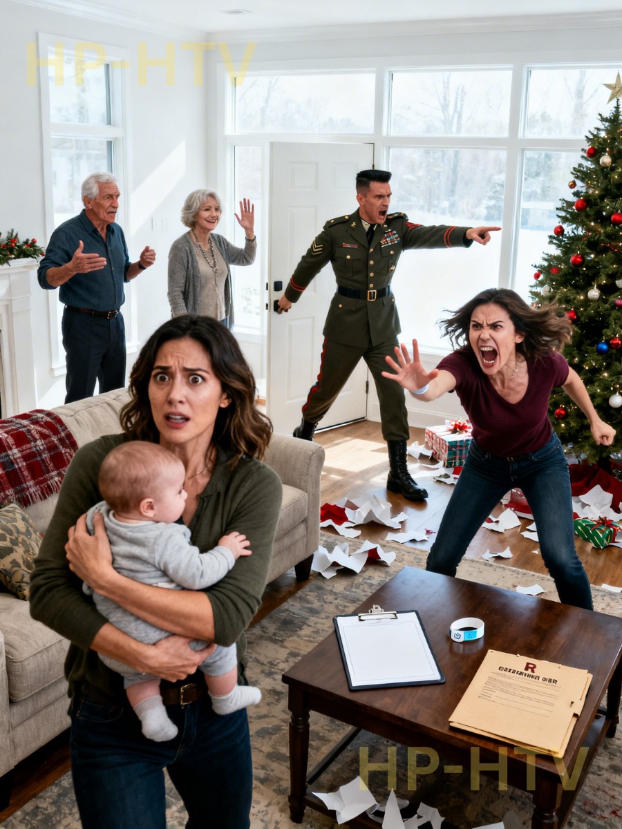 My sister, Kelly, s.l.a.p.p.e.d my b.a.b.y at Christmas dinner and told me I was overreacting. Everyone just sat there, frozen behind their plates and polite smiles. Then my husband—my military commander husband—stood up, looked her dead in the eye, and said, “Get out.” She n.e.v.e.r came back.