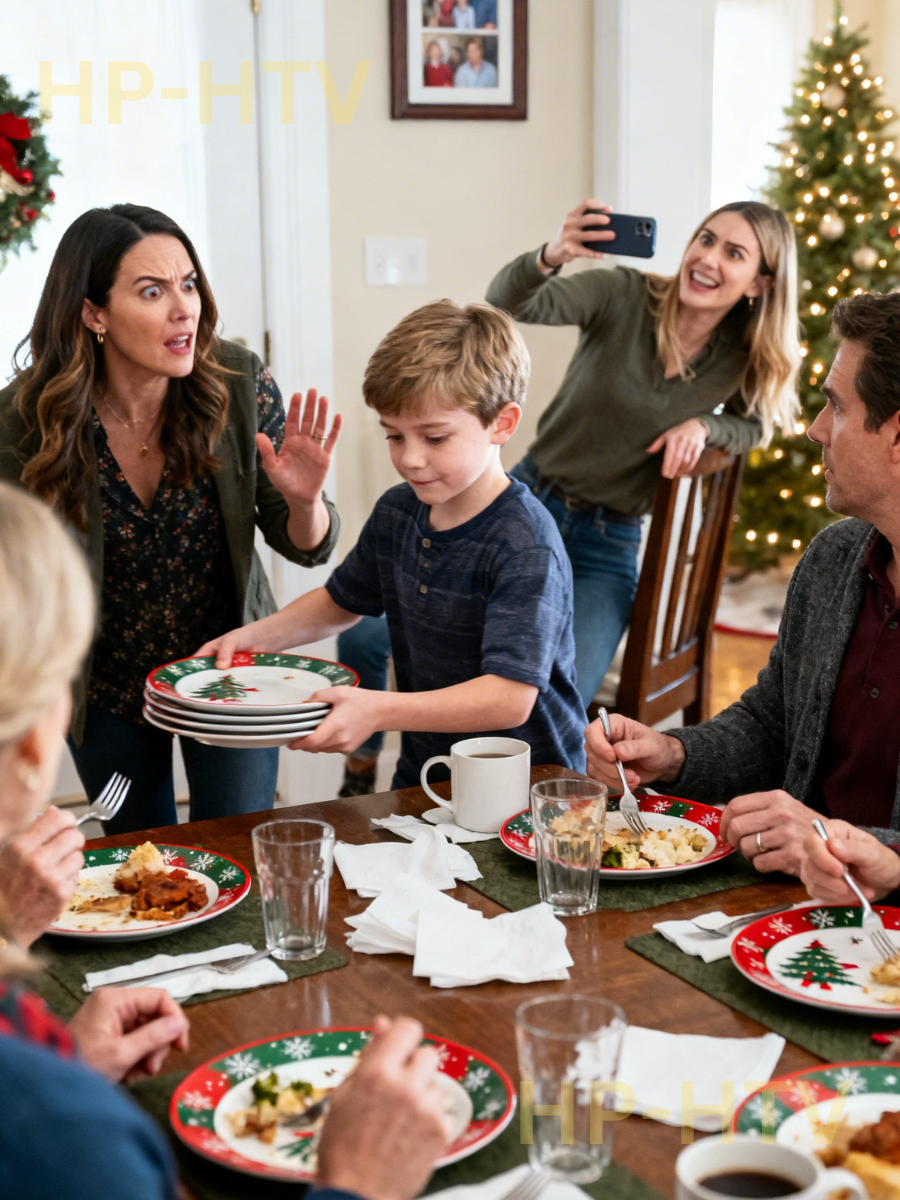 While my seven-year-old son was proudly clearing plates at Christmas, my sister zoomed in with her phone, posted him on Instagram, and captioned it: “Guess who the future cleaner is 😂.” My parents replied with laughing emojis. I quietly took my coat, took my child, and left. The next morning, that same sister texted, “My rent transfer didn’t go through. Fix it.” She had no idea I’d already logged into the family accounts… and discovered exactly who the real joke had been.
