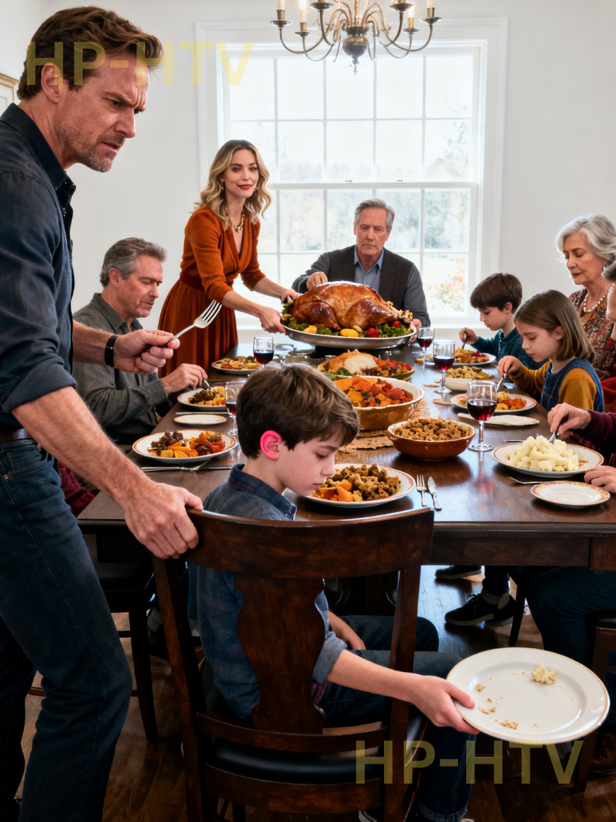 My sister didn’t insult me—she aimed it at my kid. In front of everyone. “Sweetheart, turkey is for family.” I watched my son’s face change in real time. So I did the only thing a parent should do: I stood up, grabbed his hand, and walked out without a single word.