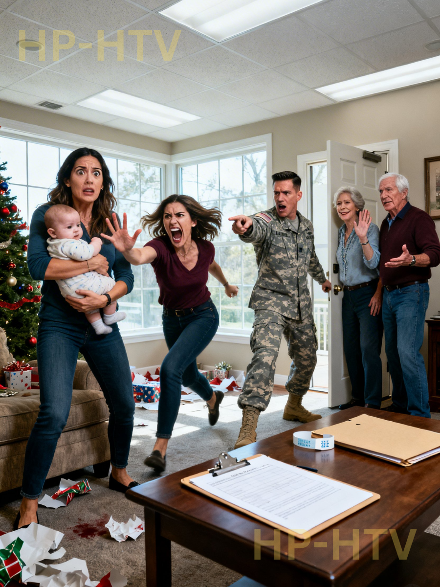 After my sister h.i.t my b.a.b.y at Christmas and my parents d.i.s.m.i.s.s.e.d it, the room froze—then my military-commander husband said “get out,” setting off ER evidence, restraining orders, and a daycare confrontation no one expected.