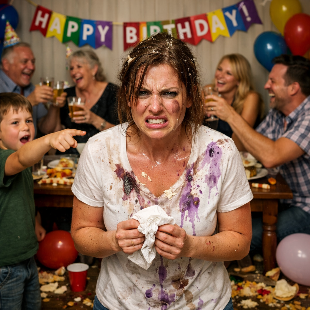 At My Mom’s Birthday, My Brother’s Son Dumped Soda In My Lap And Yelled, “Grandma Says You Don’t Belong Here.” The Table Laughed. I Wiped My Clothes, Smiled, And Stayed Quiet. That Night, I Pulled My Name From Their Loan. By Morning, His Car Was Gone. And At 8 A.M., There Was A Knock At My Door. I Opened It — AND SAW…