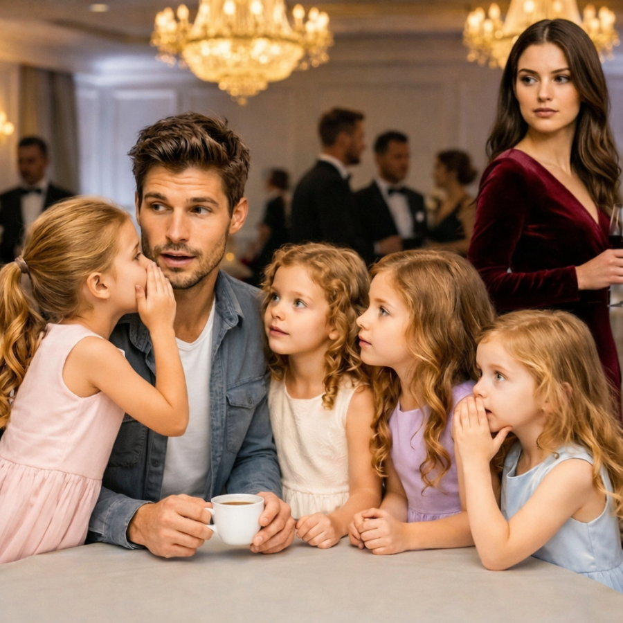 Single Dad Was Having Tea Alone—Until CEO’s Quadruplet Girls Whispered: “Pretend You’re Our Father.”…