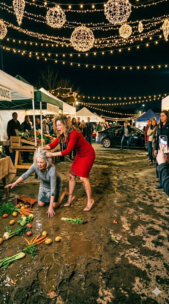 She dragged her elderly mother-in-law into the Christmas market mud to hide a vicious secret, but when her husband arrived and the cameras kept rolling, the woman everyone envied began losing everything she had stolen, lied for, and brutally protected…