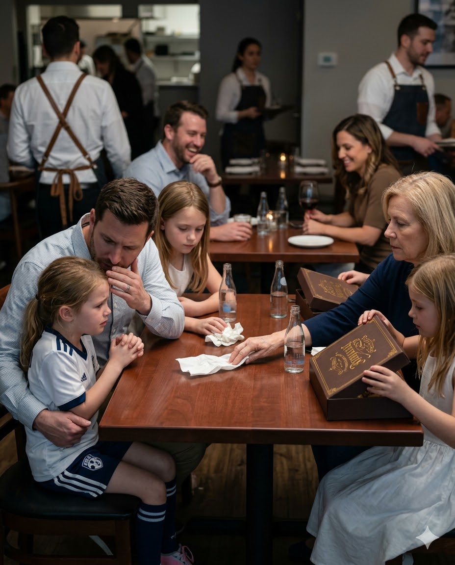 “Your girls can eat when they get home,” my mother said, sliding two paper napkins across the table while my daughters sat there in their soccer uniforms and watched their cousins open gold-stamped dinner boxes she had ordered ahead of time; when my brother-in-law laughed and told me I should have fed my kids first, I leaned down, squeezed two small hands, and said, “Copy that.”