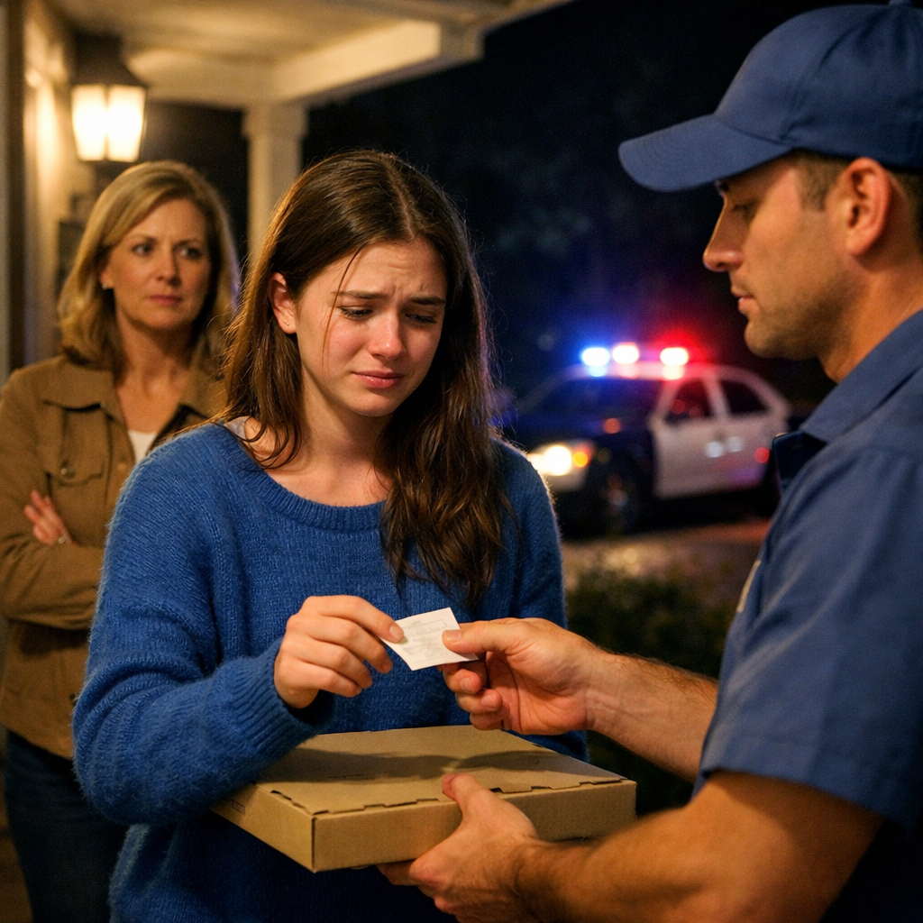 I slipped the note under the pizza box so fast I thought my mother-in-law would see it: ‘Please help me. Don’t leave.’ When the delivery driver looked up and heard her snap, ‘She doesn’t need a phone, she needs discipline,’ his face changed. I had spent months being cut off from everyone who might believe me. I didn’t know then that a stranger at my front door was about to become the first person who finally did.”