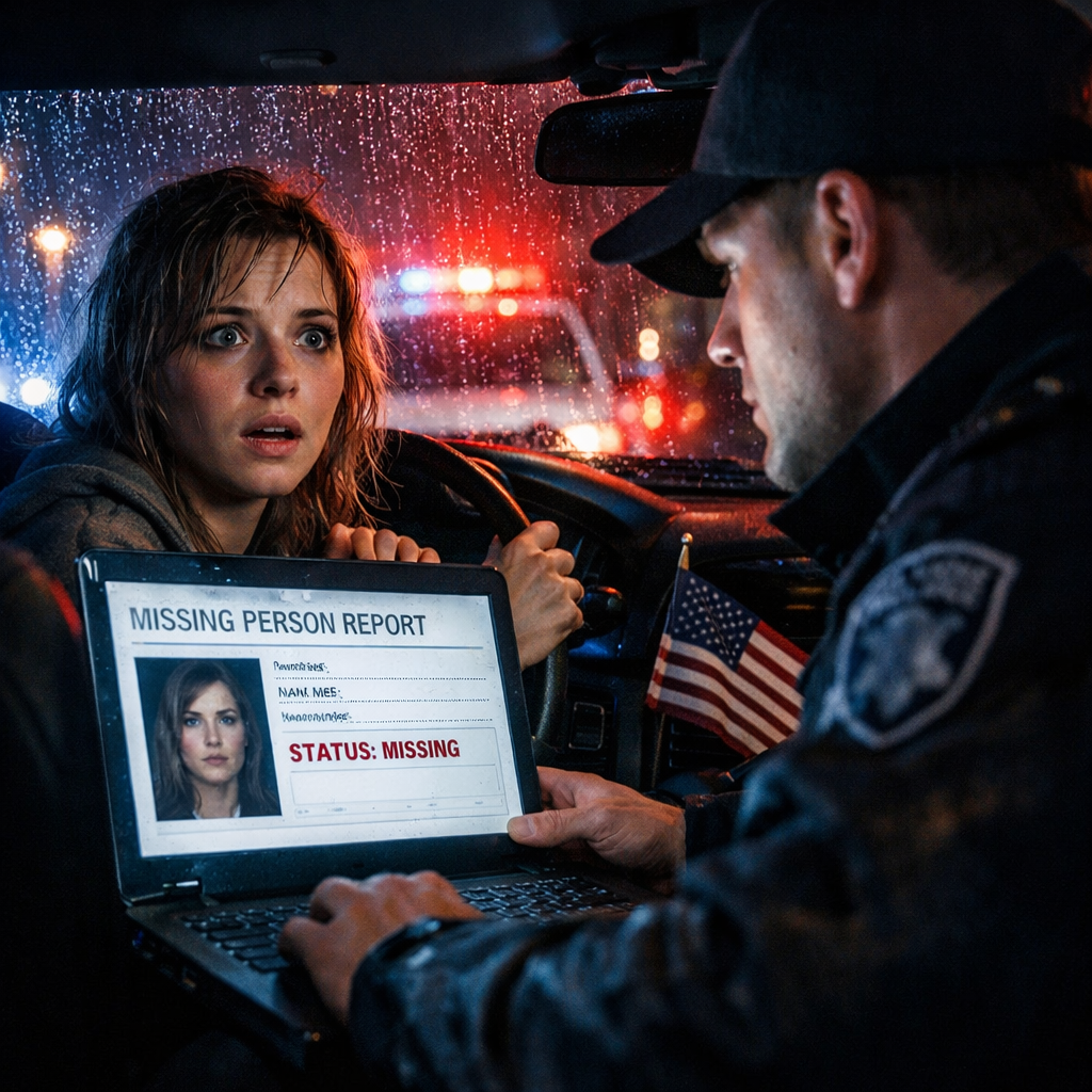 The cop at my car window said, “Ma’am, you’re listed as a missing person in a report that was filed seven years ago.” I stared at him. That has to be a mistake. I’m not a missing person, but he was already turning his laptop around so I could see the screen.