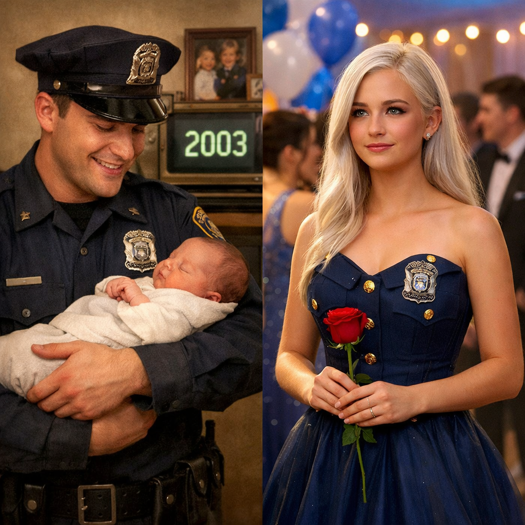 My daughter made her prom dress from her late dad’s police uniform — when her bully ruined it, her mother grabbed the mic and said ONE SENTENCE that changed everything.