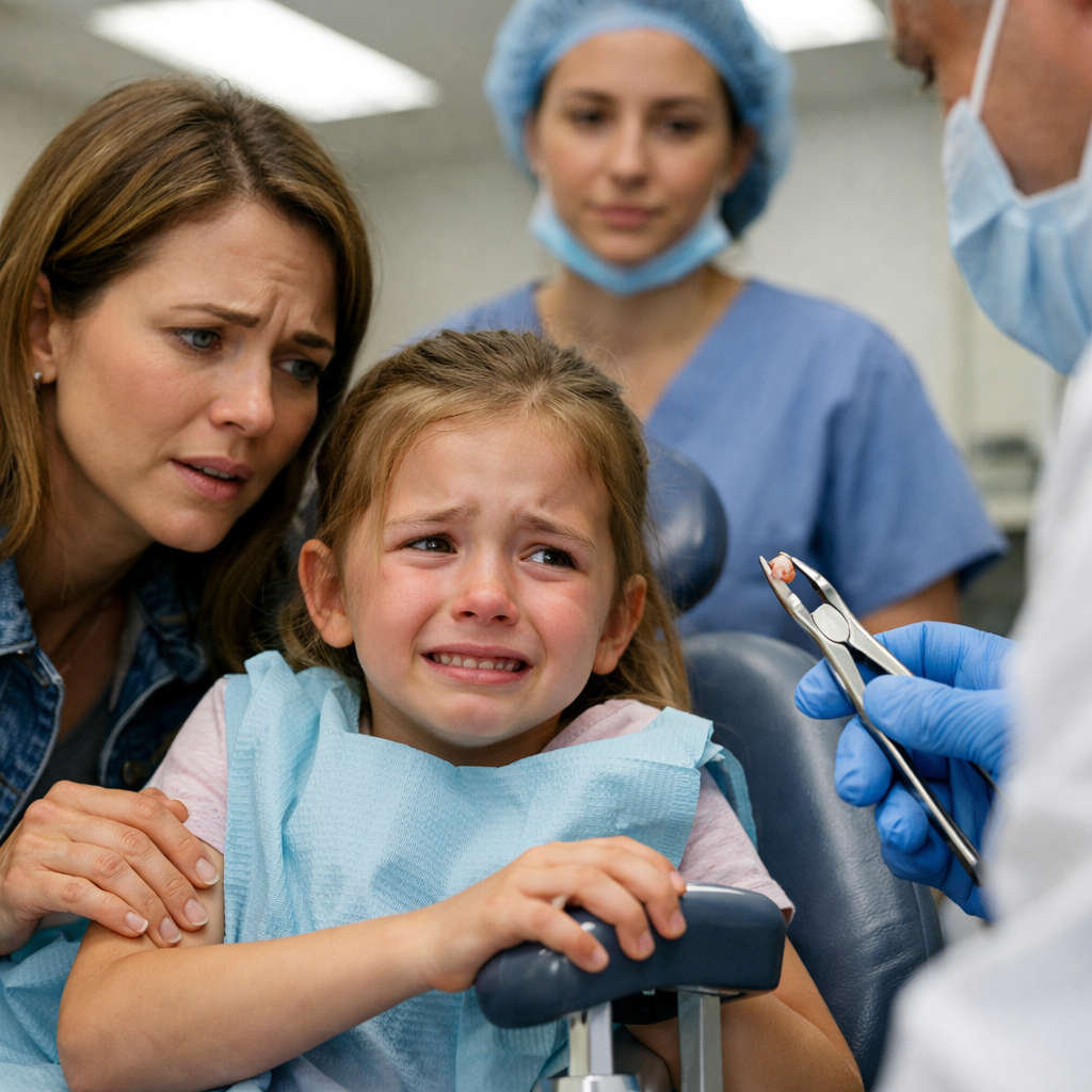 My Daughter Complained About a Sharp Pain in Her Gum, and I Thought It Was Just a Tooth Coming In — “It Feels Like Something’s Stuck,” She Whispered, But the Moment the Dentist Pulled It Out, the Entire Room Went Silent and Everything I Thought I Knew About Her Father Changed Forever