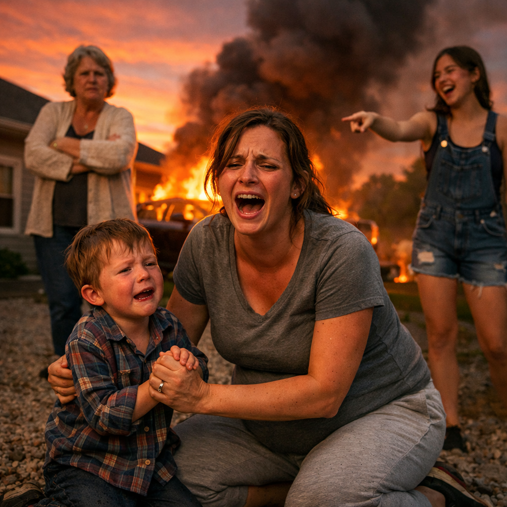 I went into labor, but my mother coldly said, “The hospital? Dinner comes first!” Then my sister laughed and set our car on fire. “Another useless human? What’s the point?” My 3-year-old son grabbed my hand and said, “Mom, it’s okay. I’ll protect you.” The next morning, they were in tears, begging us for forgiveness