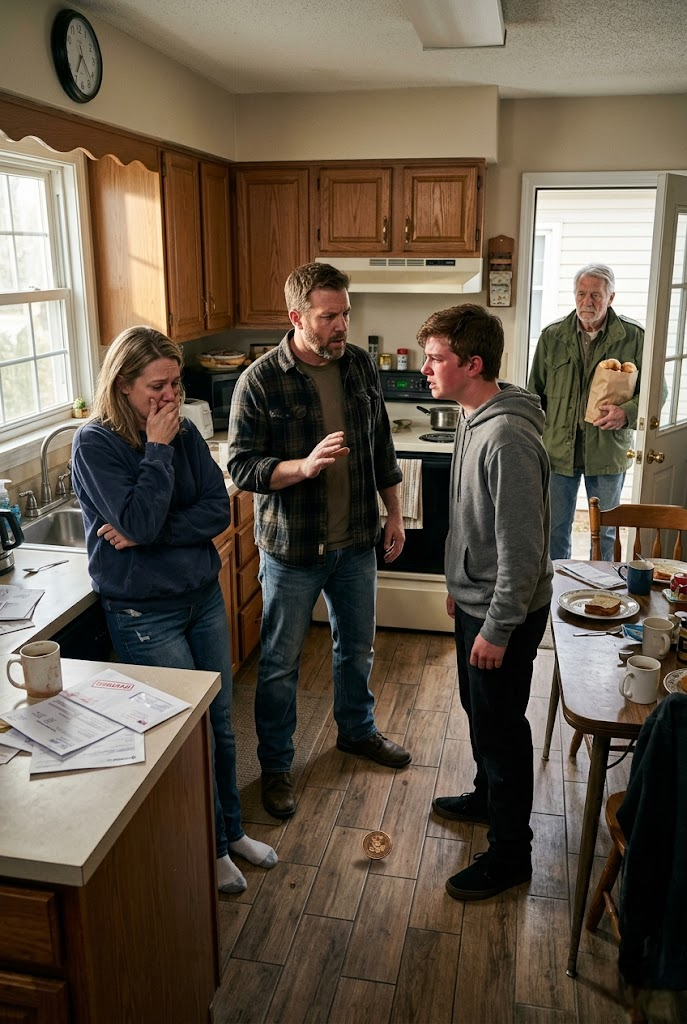 I Gave an Old Veteran a Dollar for Coffee at a Gas Station Outside Tulsa and Thought I’d Never See Him Again—But When He Showed Up at My Door with a Challenge Coin, Walked Straight into a Family Meltdown Over My Son Trying to Pawn It for My Ex-Wife’s Electric Bill, and Quietly Taught All of Us the Difference Between Charity, Pride, and Real Dignity, That One Forgettable Highway Stop Turned Into the Most Explosive, Tender, and Life-Changing Story My Family Had Ever Lived Through.