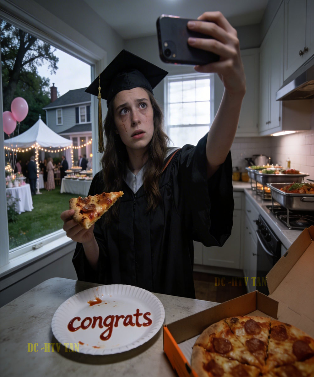 At Her Sister’s Graduation, Their Parents Built a Backyard Dream Party With White Tents, Catered Food, Lights in the Trees, and a Speech That Crowned the Favorite Child—But When Her Own Graduation Came, She Got a Pizza Box, a Ketchup “Congrats,” and a Silence So Cruel It Changed the Course of Her Life; One Hotel Room, One Late-Night Exit, and One Quiet Decision Later, She Finally Stopped Competing for Love in a Family Game She Was Never Meant to Win.