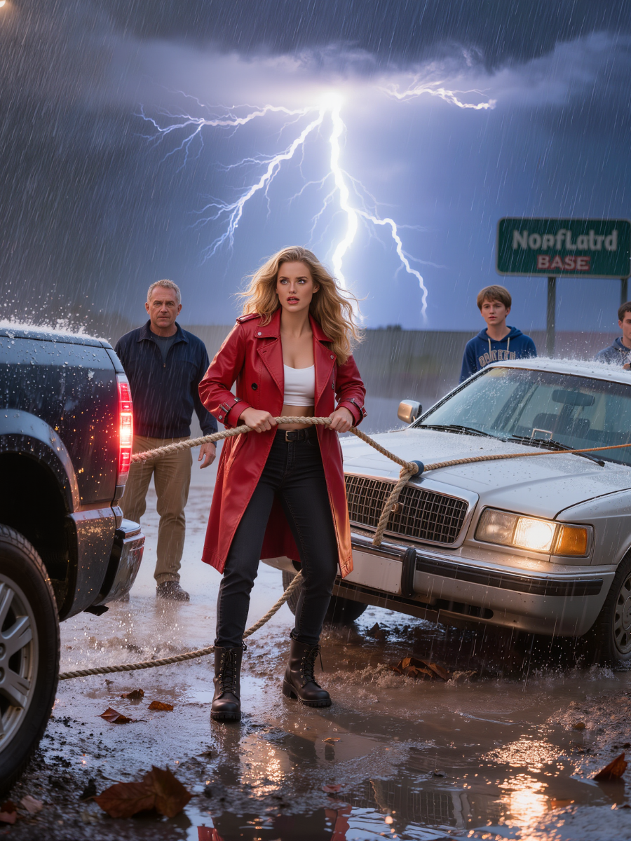 “After a long day on supply duty, I was driving back to Norfolk Base when I spotted a family stranded in a storm. I pulled over, hooked up their car, and towed them out—free of charge. The father only asked my name. Two weeks later, my commander summoned me in. The man waiting there… was wearing a four-star uniform.”