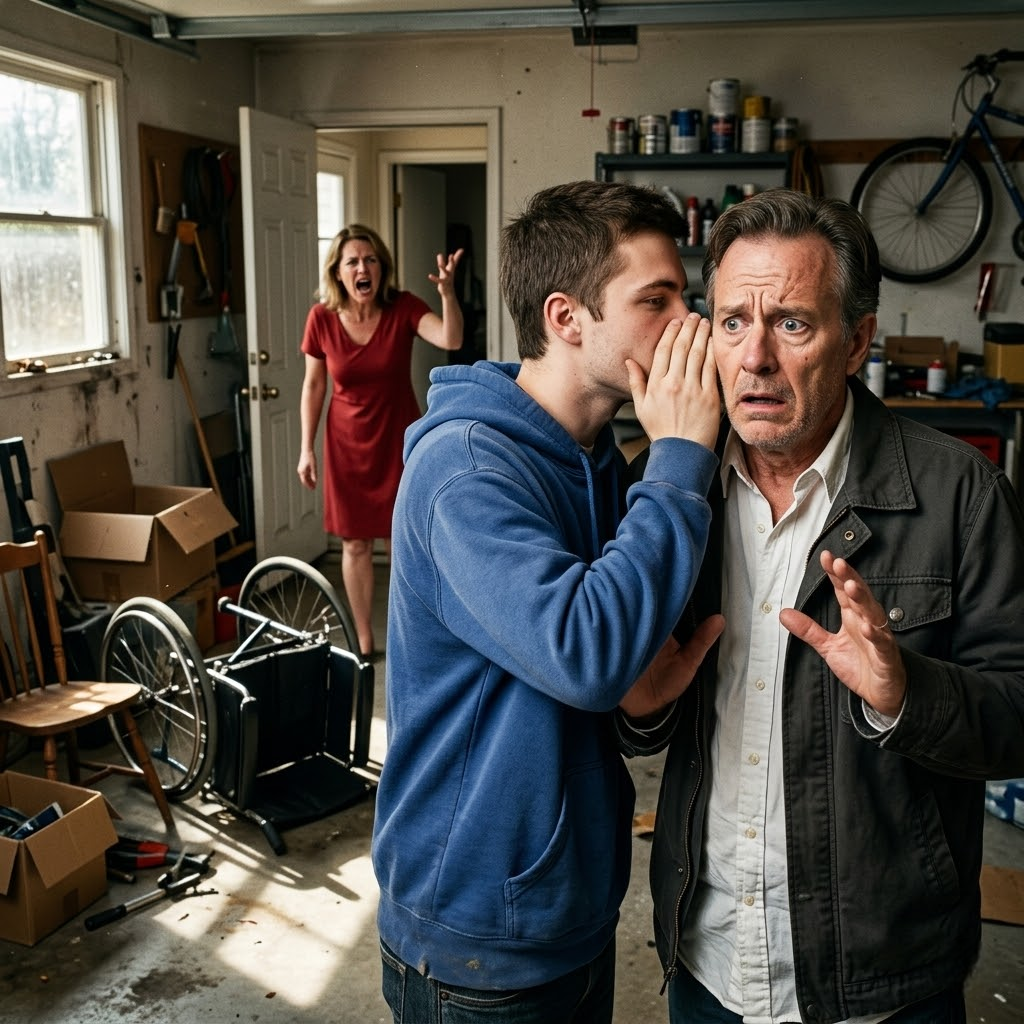 My wife said she was heading out on a “girls’ getaway,” leaving me home with our son, who hadn’t walked in six years. The second her car disappeared down the street, he rose from his chair and came straight toward me. His voice was low but urgent. “Dad… we have to get out of here. Now.” My coffee slipped from my hand as I rushed for the garage. Just as I turned the key in the ignition, we heard—