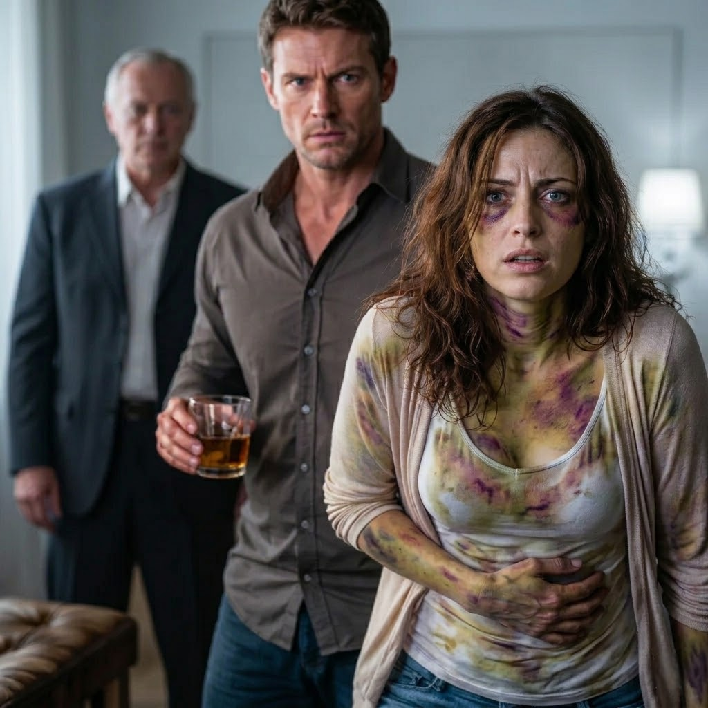 When I came home late from work, my husband slapped me and screamed, “Do you know the time, you useless bitch? Get in the kitchen and cook for my mother!” I cooked for an hour, only for her to take one bite, spit it out, and shove me so hard I started bleeding—I knew I was losing the baby. I reached for my phone to call 911. My husband threw it away. I looked him in the eye and said, “Call my father.” They had no idea who he really was…